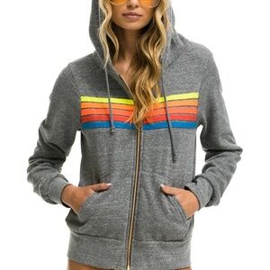 5 STRIPE HOODIE - HEATHER GREY // NEON RAINBOW